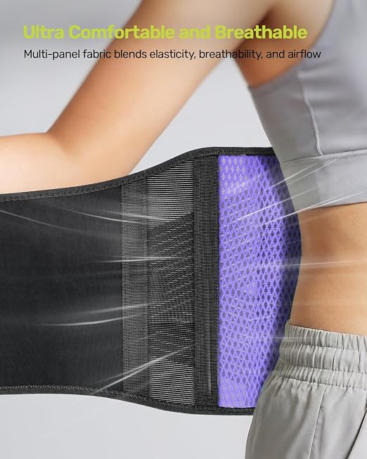 Rakiie Slim Back Brace for Lower Back Pain Relief, Lightweight & Breathable Back Support Brace for Men Women, Ergonomic Light Lumbar Support for Everyday Wear, Purple S