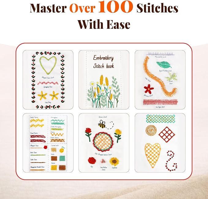 CYANFOUR 2026 New Embroidery Stitch Book Kit for Adults Beginners, Cross Stitch Kit with Step-by-Step Guide and Video, Threads and Needles, Portable Crafts Gift for Adults