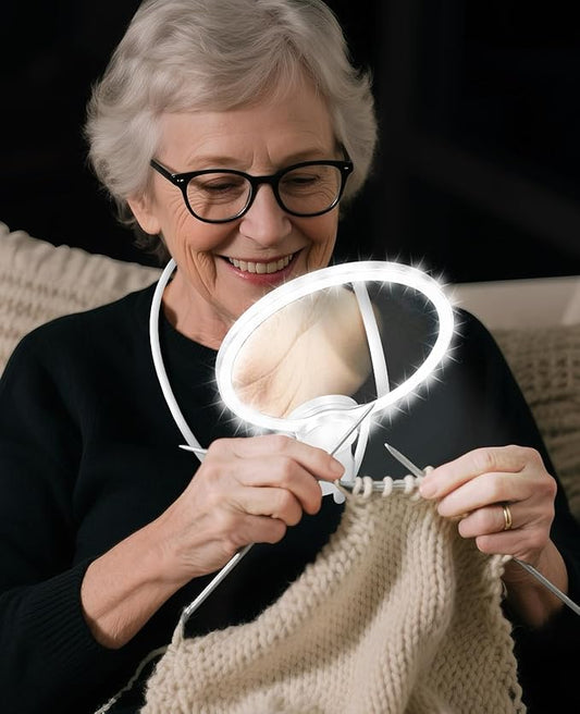 5X Hands Free Magnifying Glass with Light for Close Work,Neck Wear Magnifier for Reading Books,Sewing, Cross Stitch.Low Vision Seniors with Aging Eyes(White)