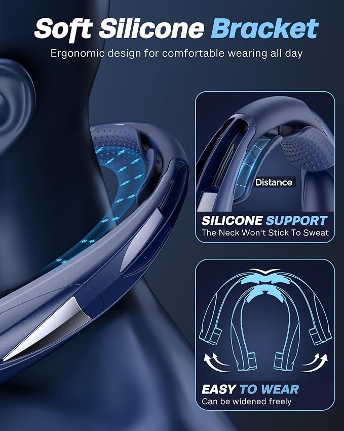 Laimiod Hand Free Portable Neck Fan with LED Book Light for Men & Women | Comfortable Silicone Made, 6-20 Hours Long Lasting, 6 Adjustable Speeds, Ultra Quiet Personal Neck Cooler for Indoor Outdoor
