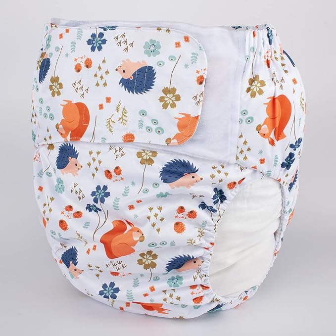 Large Teen Adult Cloth Diaper Nappy Reusable Washable (Hedgehog Flowers (Large 26in to 50in))