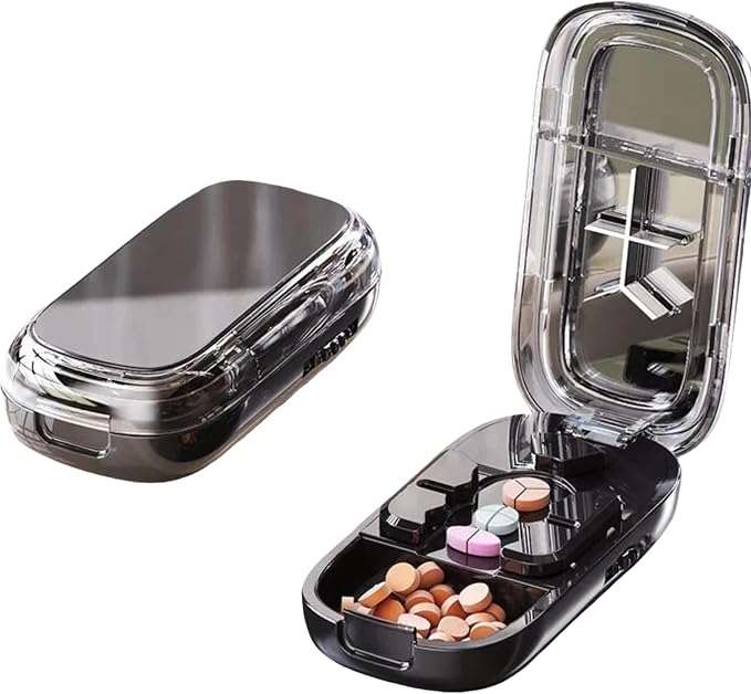Portable Pill Cutter and Splitter - Easy-to-Use Cutter for 1/2, 1/4, and Tiny Pills - Compact, Durable, and Ideal for Medication Precision (Black)