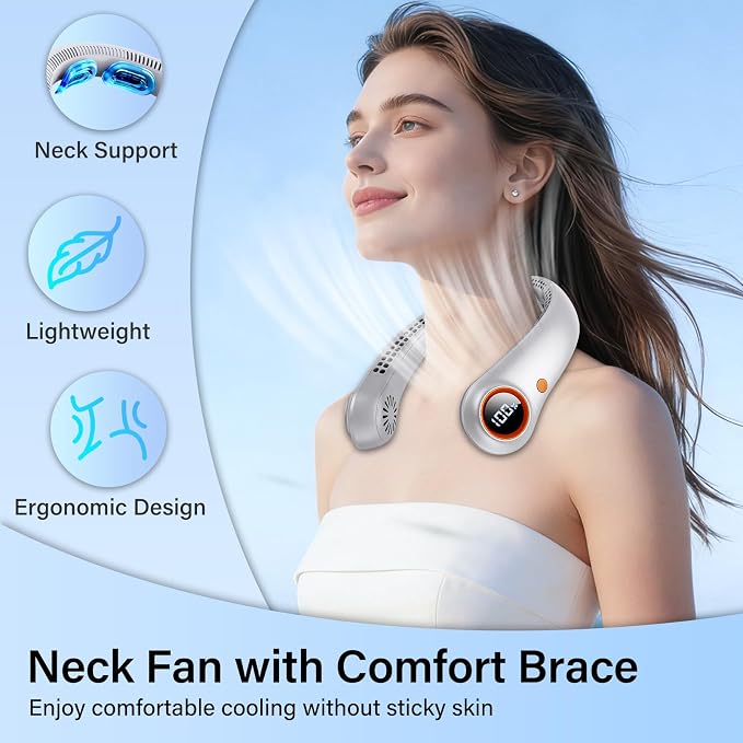 Portable Neck Fan, Neck Fans That Blow Cold Air, 5000mAh 5 Speeds Bladeless Wearable Personal Fan, USB Rechargeable Battery Operated Cooling Neck Fan, Quiet Hands Free Fan for Travel, Outdoors