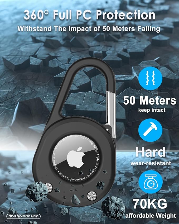 SCALLOP for AirTag (1st & 2nd Gen) Keychain with Carabiner,Thick Hard PC Air Tag Holder,IPX8 Waterproof,Secure Lock