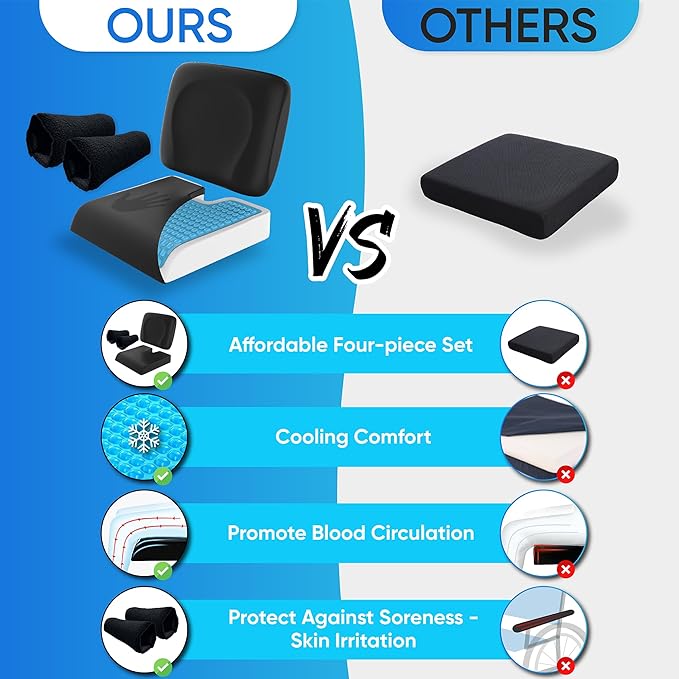 Wheelchair Cushion for Pressure Relief - (4-Piece Set) 18”x16” Anti-Slip Wheelchair Seat Cushions, Lumbar Pillow and Wheelchair Armrest Pads for Adults, Seniors, Wheelchair Accessories