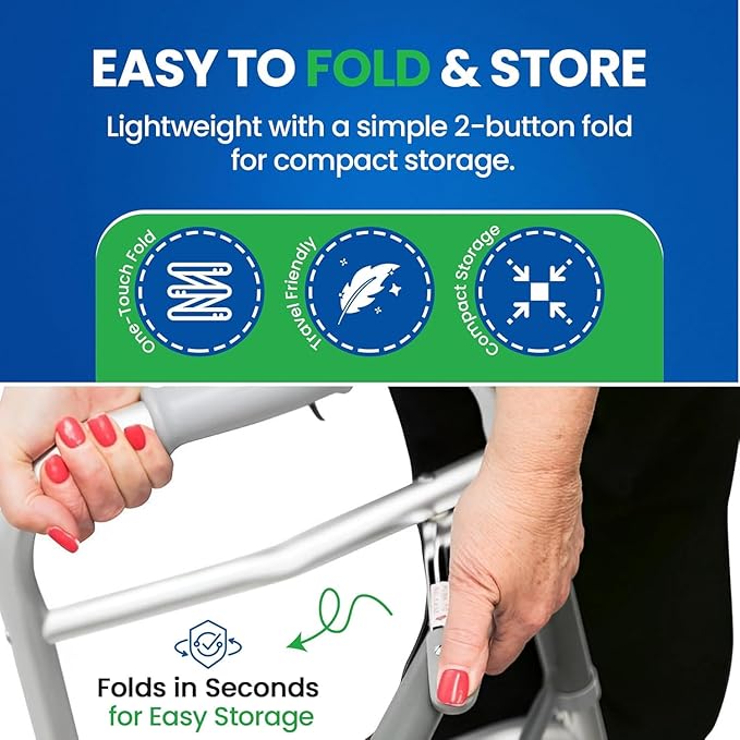 Bariatric Heavy-Duty Folding Walker with Wheels for Seniors, Adults, Extra Wide Front Wheel Walker (2 5-Inch Wheels), and Free 2 Pairs of Rear Glides Heavy Duty Sizes. Sized for Adults up to 450 lbs