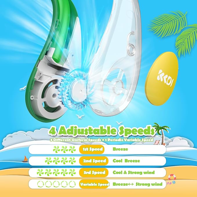 Kids Neck Fan, Portable Bladeless Neck Fan for Kids 4-14Y, 2600mAh Rechargeable Wearable Fan for Girls Boys, 4 Speeds Lightweight Quiet Cooling Fan for Study, Camping, Travel, Summer Essential