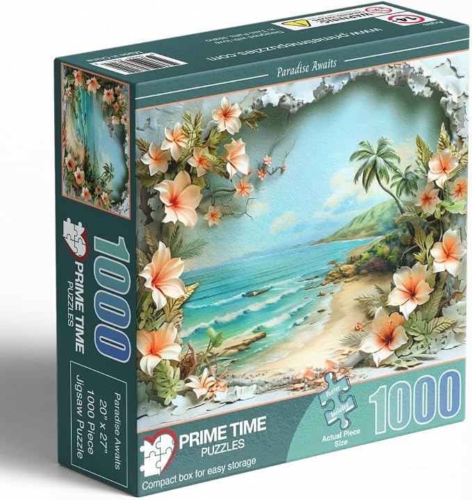 Adult Jigsaw Puzzle 1000 Piece Tropical Beach | Features Hawaii beach scenes in vibrant flowers. 20x27 inches — Great for game nights on a table, puzzleboard, or floor.