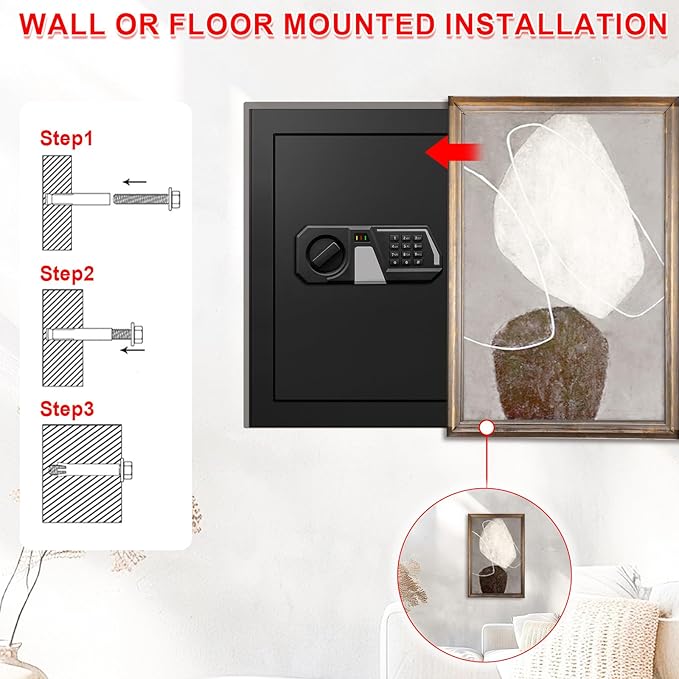 3.4 Cub Large Safes for Home Use, Digital Home Safe Box Fireproof Waterproof with Programmable Keypad, Spare Keys and Removable Shelf, Anti-Theft Fire Proof Safe for Document Money Valuables