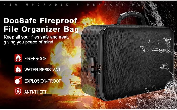 POCREATION Fireproof Document Bag with Lock, Hard Case Storage Box with Combination Lock, 14.2x11.0x3.5 Inches