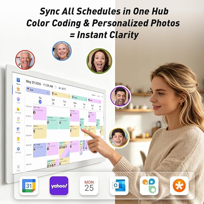 27" Digital Picture Frame Electronic-Calendar-WhiteBoard-Schedules – eCalendar FHD Touchscreen Display, Meal Planner, Auto-Sync Online Calendars, Chore Chart, Star Rewards, Wall Mount, Gifts for Mom