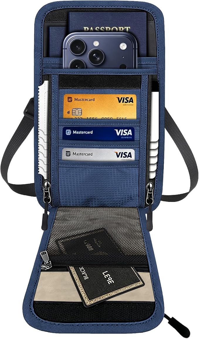 Travel Neck Wallet RFID Blocking – Hidden Passport Holder & Anti-Theft Money Pouch for Men & Women, Lightweight Concealed Undergarment Organizer with Adjustable Strap, Secure Document Holder