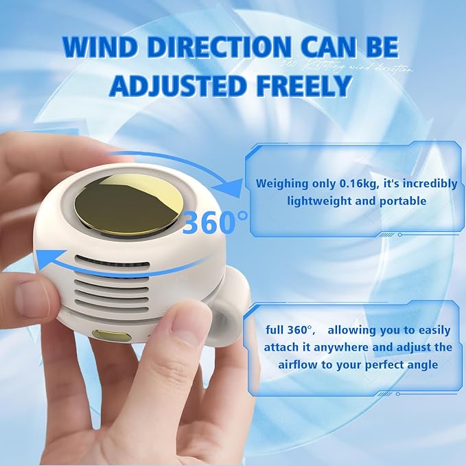 Portable Fan,Clip On Waist Bladeless, Ultra-Quiet Personal Mini Neck Fan | 3 Speeds with 360°Adjustable Clip Mini Fan Personal USB Rechargeable Small Fan for Summer