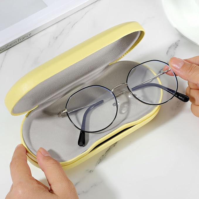 MoKo Double Eyeglass Case, Contact Lens Case with Mirror Tweezers Remover, 2 in 1 Double Sided Portable Contact Lens Box Holder Container Soak Storage Kit Sunglasses Pouch for Men & Women, Yellow