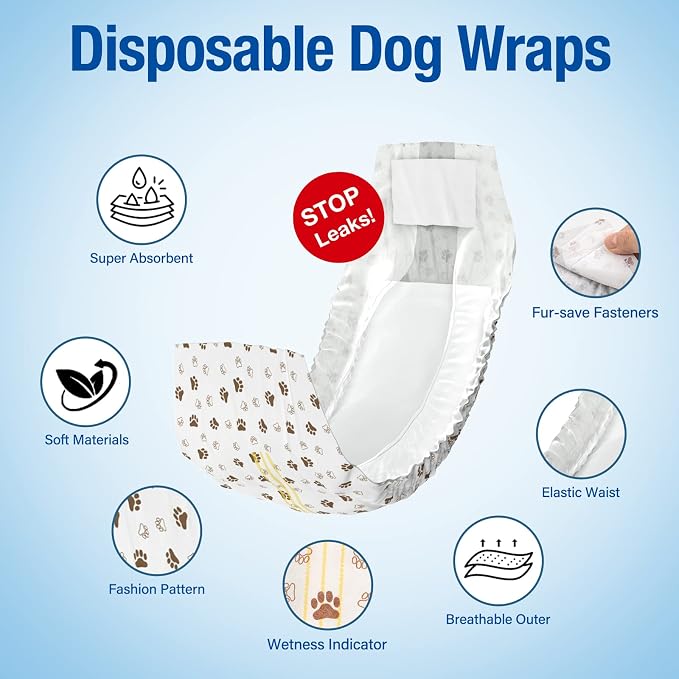 Pet Soft Dog Diapers Male - Disposable Male Dog Wraps Wetness Indicator, Ultra Absorbent Doggie Diapers Comfortable for Incontinence Excitable Urination, 20pcs Large