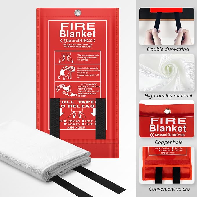 FLASLD Emergency Fire Blanket for Home, 40x40 Inch Fiberglass Fire Blankets Emergency for People, Fire Suppression Blanket for Kitchen, Fire Extinguisher for Home