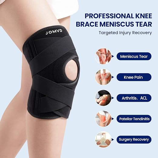 JOMVD Knee Brace for Knee Pain, Meniscus Tear, Adjustable Knee Support with Side Spring Stabilizers for Meniscus Tear, ACL, Arthritis, Patella Stability, Knee Pain Relief, Women and Men, X-Large