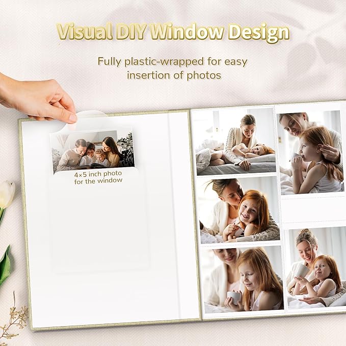Artfeel Photo Album 4x6 with 600 Pockets,Slip-in Picture Albums,Linen Cover Memory Book with Front Window,White Page Vertical Photo Book for Wedding,Family,Anniversare,Baby,Vacation