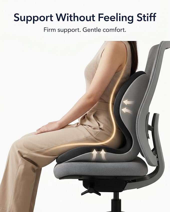 Civa Ergonomic Seat Cushion for Office Chair - Back Support Extra Thick Premium Memory Foam,Posture Support Cushion for Work&Driving Office Chair Cushion, Long Sitting Comfort