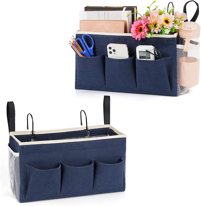Lilithye Bedside Caddy, Bedside Storage Bag Hanging Organizer for Bunk Bed | Bed Caddy with Fixed Straps and Water Bottle Holder for Home, College Dorm, Bunk Bed, Hospital Bed and Crib Bed Rails