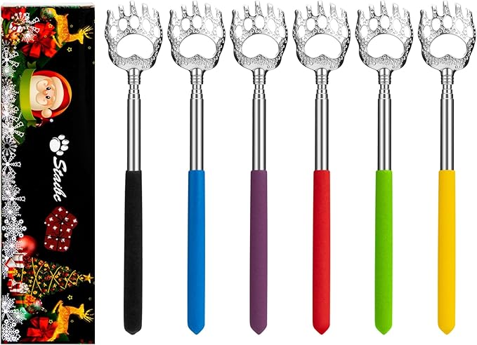 Back Scratcher Bear Claw, Stocking Stuffers Gifts for Men Women Adults, Telescopic Back Scalp Scratchers Massager with Soft Rubber Handles Portable Hand Massage Tool Both Human and Pets (6Pack)