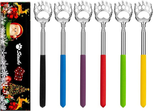 Back Scratcher Bear Claw, Stocking Stuffers Gifts for Men Women Adults, Telescopic Back Scalp Scratchers Massager with Soft Rubber Handles Portable Hand Massage Tool Both Human and Pets (6Pack)