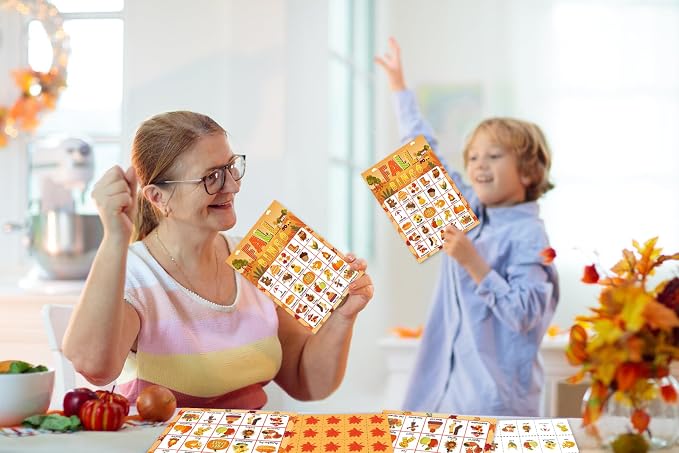 24 Players Fall Bingo Card Autumn Bingo Games for Kids Autumn Harvest Card Game Fall Crafts for Family Fall Craft Supplies Thanksgiving Bingo Cards for Classroom Activities Party Favors