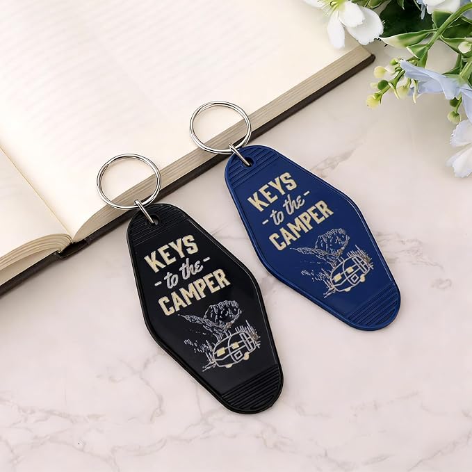 Mikovivi 2pcs Camping Keychain, Plastic Camper Keychain Holder RV Accessories for Men & Women, Thoughtful Gifts
