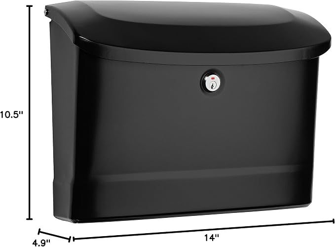 Architectural Mailboxes Princeton™ Locking, Wall-Mounted Mailbox for Outside, Metal Galvanized Steel Medium Mail Box with Lock and Key Drop Box, Black (Pack of 2)