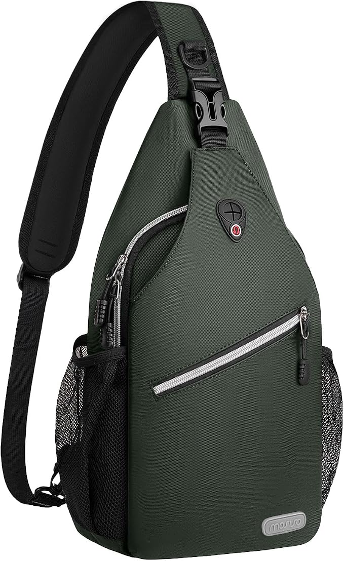 MOSISO Small Sling Bag for Men, Crossbody Shoulder Chest Daypack Bag | Sling Backpack for Casual Travel Hiking