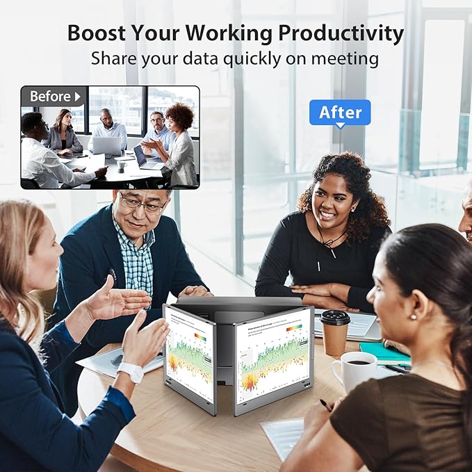KYY Triple Laptop Screen Extender, 14" 1080P FHD IPS Dual Portable Extended Monitor, USB C Travel for 12-16'' Laptop, 210°Rotation & Kickstand, Plug and Play, X90 (Windows Only)