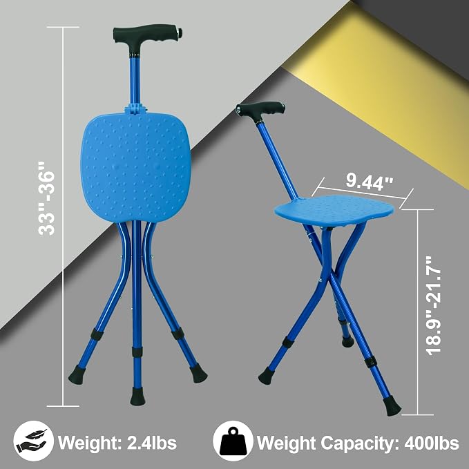 FATTCHIAR Walking Cane with Seat Folding Lightweight Adjustable Cane Chair Foldable for Seniors Portable Seat