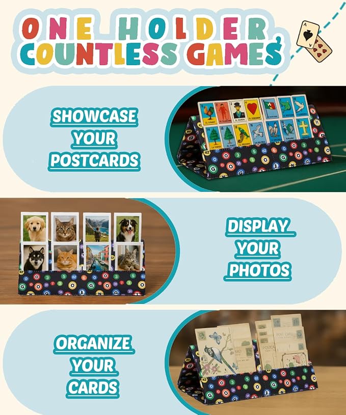 Card Holder for Canasta, Poker, Bridge & Casino Games Bingo Pull Tabs & Gambling Tickets Organizer Fun Card Game Player Gifts for Adults & Seniors (Black Ball)