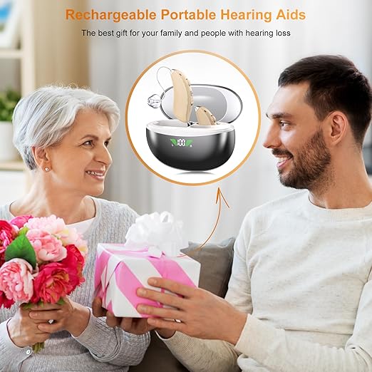 Hearing Aids, Hearing Aids for Seniors and Adultos - Hearing Aid Rechargeable for Hearing Loss,16-Channel Digital OTC Hearing Aid with Noise Cancellation, Volume Control and Portable Charging Case