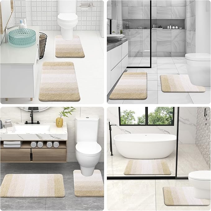 OLANLY Bathroom Rug Set 2 Piece, Soft Absorbent Microfiber Bath Rug Set, Non-Slip, Machine Wash Dry, Plush Shaggy Bath Mats for Bathroom (30"x20"+24"x16", Light Beige)
