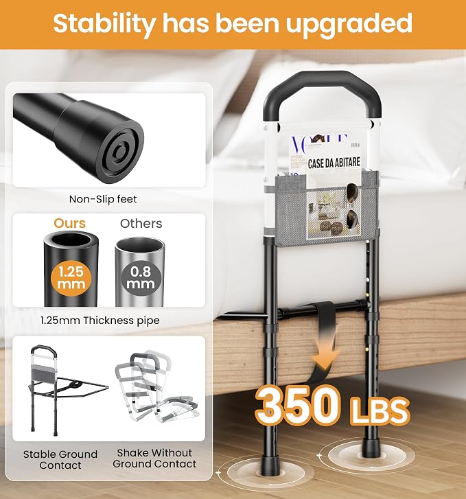 HOMLAND Bed Rails for Elderly Adults Safety, Stability with Wider Base | SGS Tested & ASTM Compliant, Adjustable, 350lb Support, Tool-Free, Fits Twin to King, Alloy Steel Material, Black