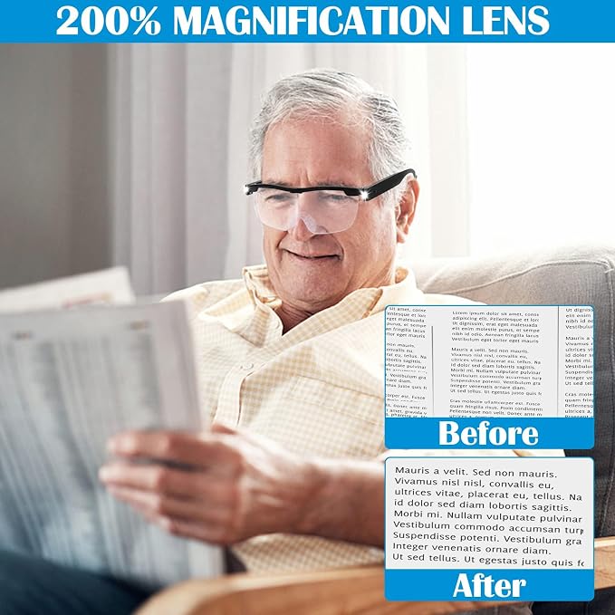 Magnifying Glasses with Light, 200% Magnification, USB Rechargeable | Lighted Magnifying Glass with Anti Blue Light, Hands Free, Head Magnifier Eyeglasses for Close Work, Hobbies, Reading, Craft