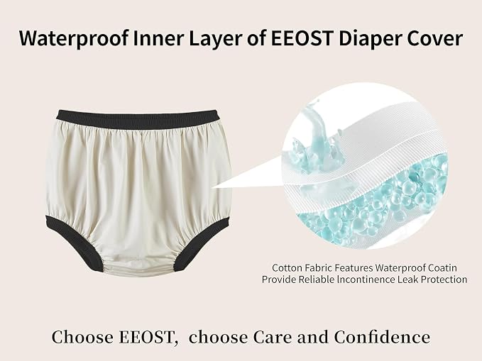 Adult Diaper Cover for Incontinence Noiseless Leak-Protection Underwear Plastic Pants Over Diapers Waterproof Rubber Pants (Black, L(Men Size))