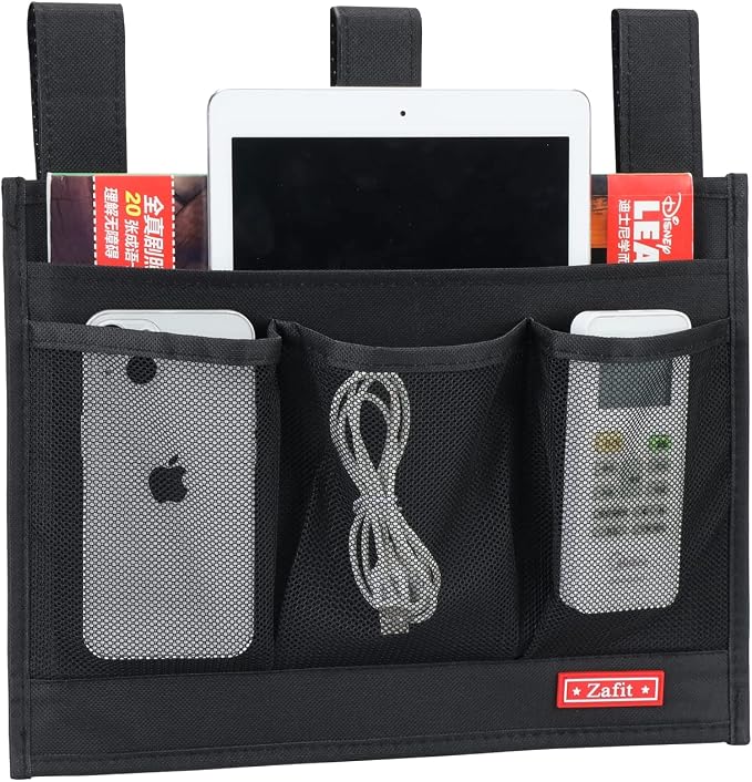 Zafit Hanging Bedside Caddy, Bedside Storage Organizer for Magazine, Phone, Remote control (Classic4 Pockets-Black)