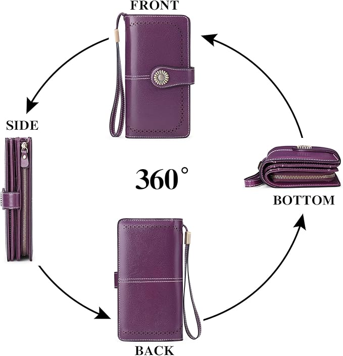 SENDEFN Wallets for Women Leather Credit Card Holder with RFID Blocking Large Capacity Wristlet | with RFID Blocking