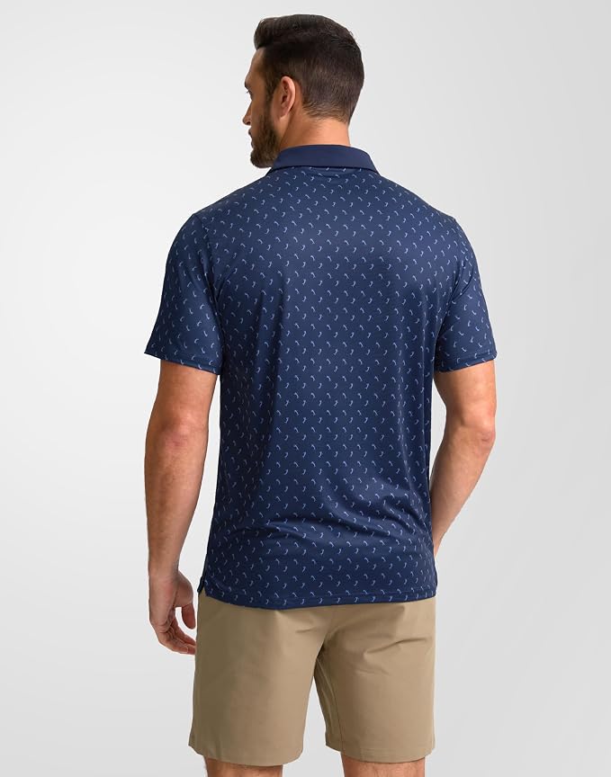 Obla Mens Golf Polo Shirts Short Sleeve Dry Fit Performance Moisture Wicking Casual Print Collared Golf Shirts for Men