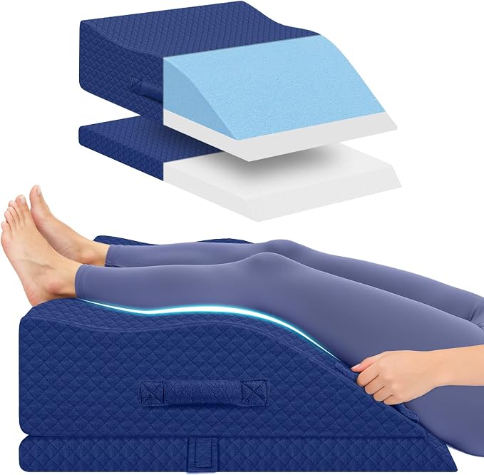 Elevation Pillows for Leg After Surgery, Memory Foam Adjustable Wedge Pillow for Injury or Rest, Ankle Pillow for Sleeping Blood Circulation Blue/Double Leg