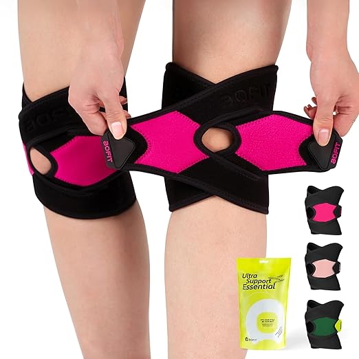 Knee Brace for Women& Men (1 Pair), Knee Braces Wrap Adjustable Compression Sleeve Knee Support with Memory Stabilizers,Knee Support for Knee Pain Relief Meniscus Tear HotPink 4XL