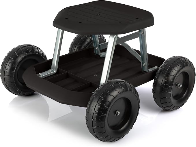 Pure Garden Rolling Garden Seat with Wheels, Black