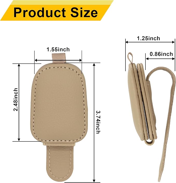 Yuoyar Magnetic Leather Sunglasses Holder for Car, 2 Packs (Beige) | Magnetic Car Visor Accessories
