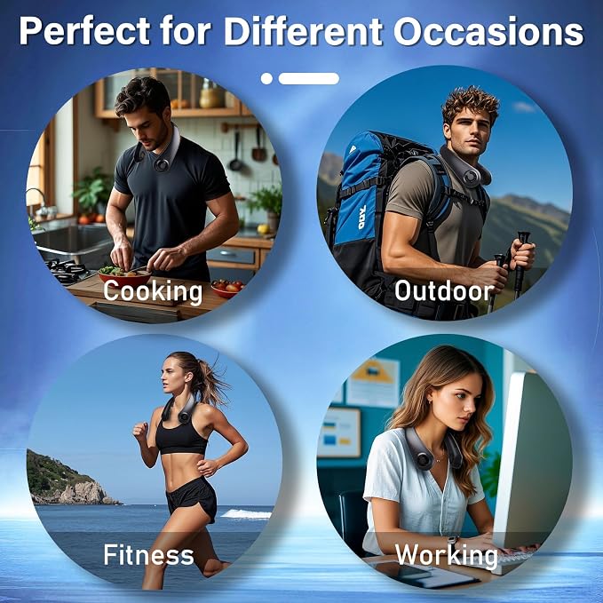 Portable Neck Fan with Neck Support, 5 Speeds, Lightweight, Rechargeable Personal Hands Free Wearable Neck Fans that Blow Cold Air for Hot Flashes, Disneyland, Travel Essentials, Gifts for Men Women