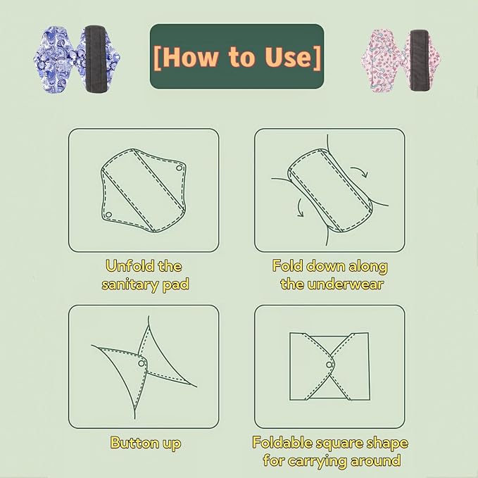 Reusable Incontinence Pads,Washcloth Cloth Menstrual Pads,7pcs/Set,Pack of 6+1 Storage Bag,Panty Liners,Heavy Flow Mama Sanitary Napkins