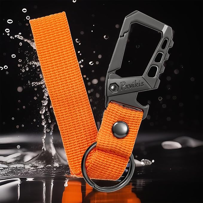 Metal heavy duty key chain carabiner clip bottle opener wrist lanyard ring car key fob unisex for men and women