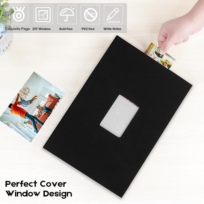 4x6 Photo Album Holds 360 Photos with Writing Space, Leather Cover Picture Book with Front Window for Family Wedding Baby Travel & Graduation Memories, Black
