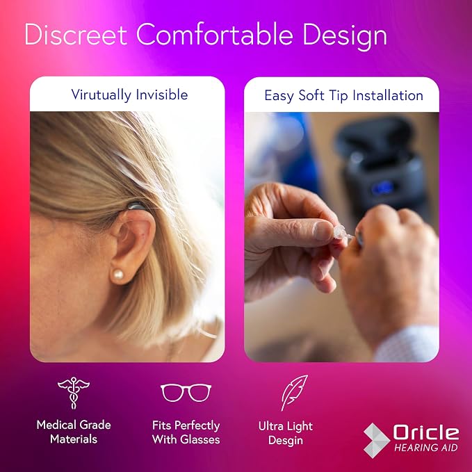 Oricle TrueFit Rechargeable Behind-The-Ear Hearing Aids for Seniors with Noise Cancelling & LED Power Display - OTC BTE Hearing Aid with 16-Channel Intelligent Noise Reduction Technology